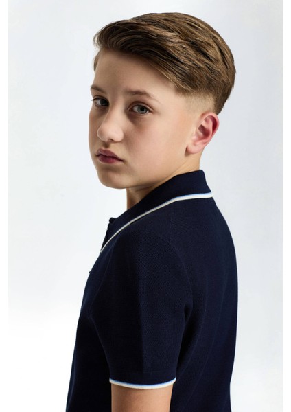 Fermuar Detaylı Lacivert Merserize Pamuk Çocuk Triko Polo fırsatları