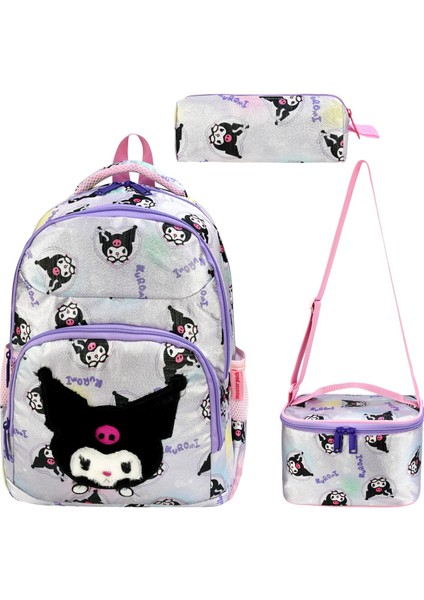 Ortopedik Kuromi Desenli Kız Çocuk Okul Sırt Çantası Beslenme ve Kalemlikli Set