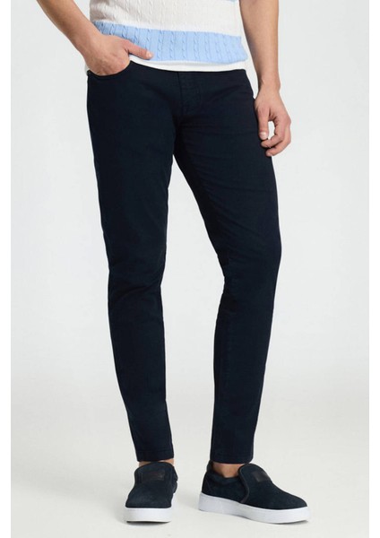 Pamuk Karışım Slim Fit 5 Cep Lacivert Chino Pantolon