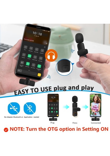 Type C USB -C iPhone Android Uyumlu Youtuber Influencer Kablosuz Wireless Bluetooth Yaka Mikrofonu