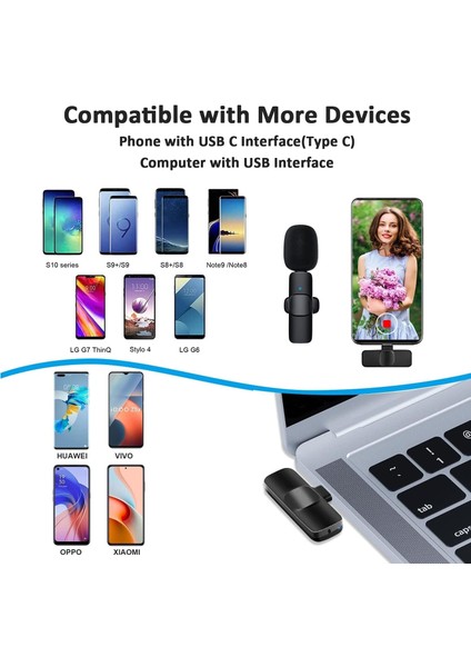 Type C USB -C iPhone Android Uyumlu Youtuber Influencer Kablosuz Wireless Bluetooth Yaka Mikrofonu