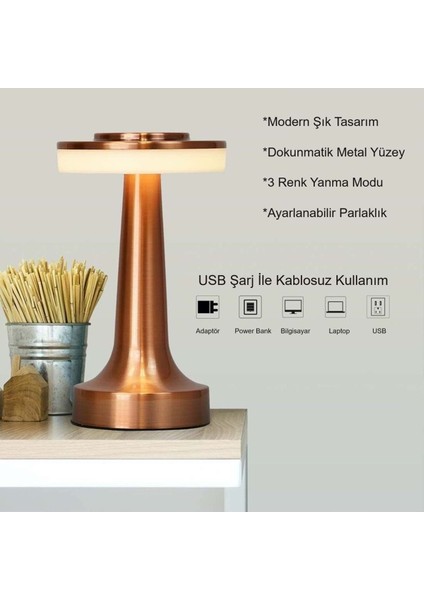 Retro Şarjlı Dekoratif Dokunmatik Metal Masa Lambası 3 Renk Mod Dim Edilebilir fiyatları