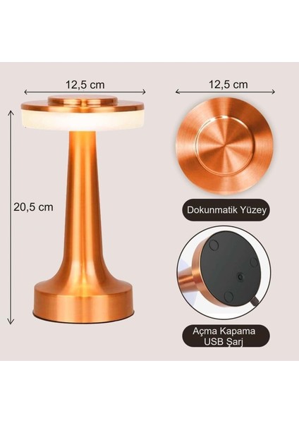 Retro Şarjlı Dekoratif Dokunmatik Metal Masa Lambası 3 Renk Mod Dim Edilebilir indirimleri