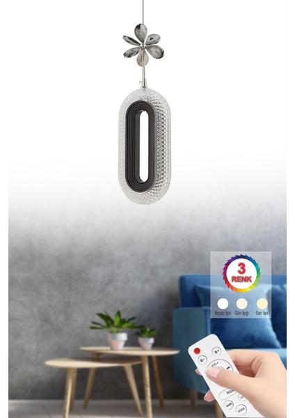 Istanbul Avize LED Alfa Tekli Siyah 3 Renk Ledli Kristal Taşlı Modern LED Avize