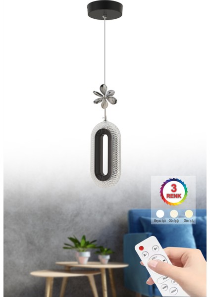 Istanbul Avize LED Alfa Tekli Siyah 3 Renk Ledli Kristal Taşlı Modern LED Avize modelleri