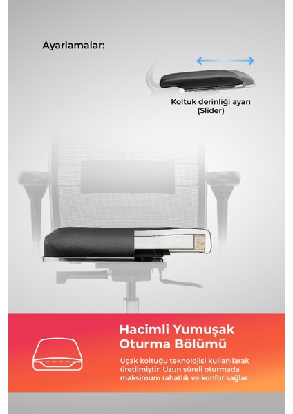 Ergolife Fileli ve Deri Yönetici Koltuğu - Ofis Sandalyesi 1F6.7.1.544 / 0010460 - Siyah