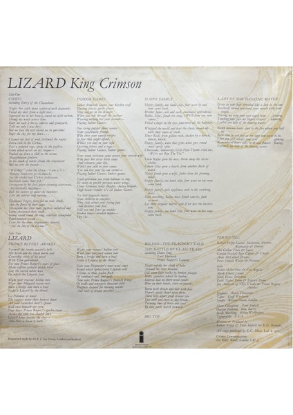 King Crimson Lizard Lp Plak
