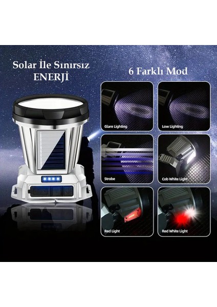 Powermaster Solar Güneş Enerji Panelli Ledli Kafa Lambası Feneri 1600MAH 6 Modlu Sensörlü Kamp Yürüyüş Lambası