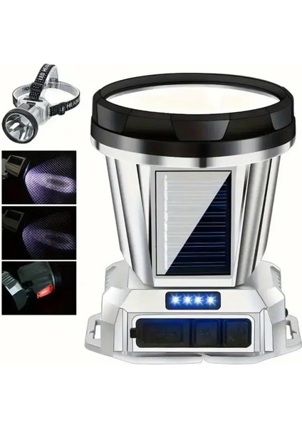 Powermaster Solar Güneş Enerji Panelli Ledli Kafa Lambası Feneri 1600MAH 6 Modlu Sensörlü Kamp Yürüyüş Lambası