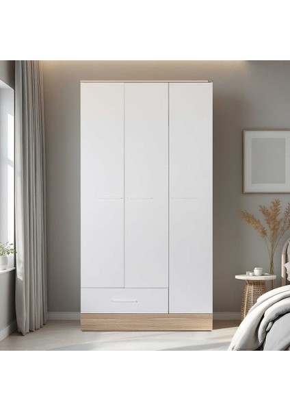 Adore Base Genç Odası 3 Kapılı Tek Çekmeceli Gardırop-Italyan Meşe / Beyaz