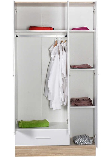 Adore Base Genç Odası 3 Kapılı Tek Çekmeceli Gardırop-Italyan Meşe / Beyaz