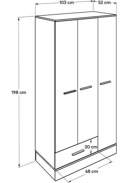 Adore Base Genç Odası 3 Kapılı Tek Çekmeceli Gardırop-Italyan Meşe / Beyaz