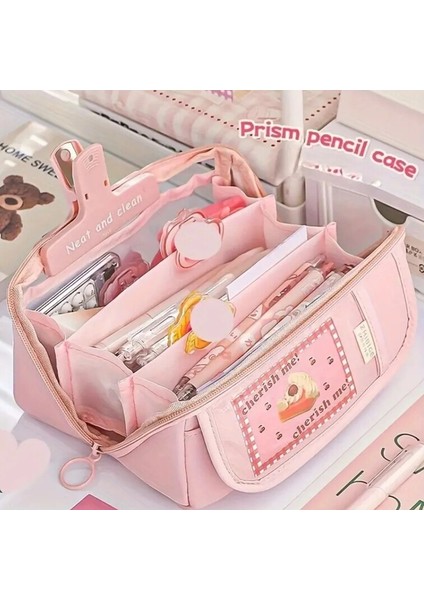 Pembe Yaklaşık 80 Kalem Kapasiteli Kızlar Için Şeffaf Katmanlı Kalem Kutu 1 Adet indirimleri