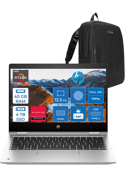 Pro X360 435 G10 Ryzen 7 7730U 40GB Ddr4 4tb SSD Amd Radeon Grafik 13.3" Fhd IPS 250NITS Windows 11 Pro Dokunmatik Taşınabilir Bilgisayar 816F1EAH16 + Zettaçanta