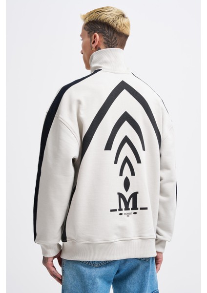 Erkek Stripe Hihg Neck Gri Sweatshirt