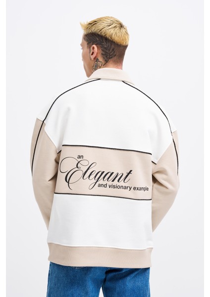 Erkek Contrast And Piped Polo Ekru Sweatshirt-Soft Beıge