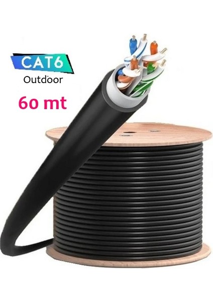 60 Metre Dış Ortam Cat6 Kablo Dış Mekan İnternet Kablo 2 Katlı Kablo Outdoor High Speed fiyatları