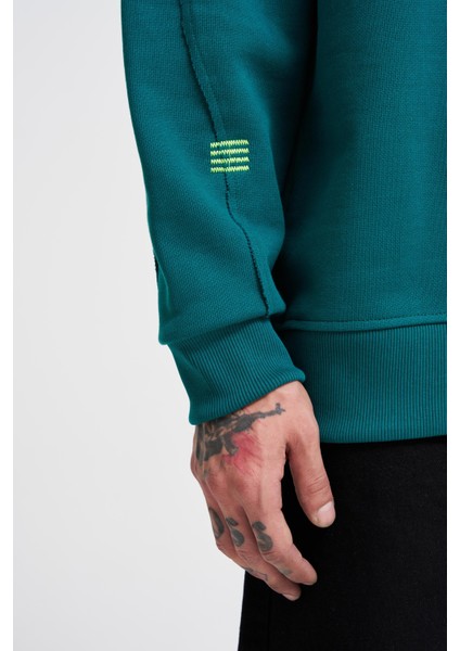 Erkek Distressed Stitch Polo Petrol Yeşili Sweatshirt modelleri