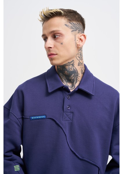 Erkek Distressed Stitch Polo Lacivert Sweatshirt fiyatları