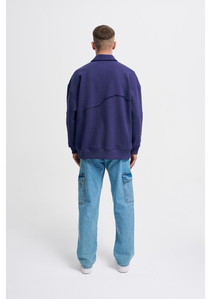 Erkek Distressed Stitch Polo Lacivert Sweatshirt indirimleri