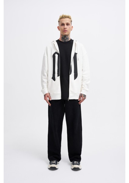 Erkek M Logo Ekru Zip Jacket