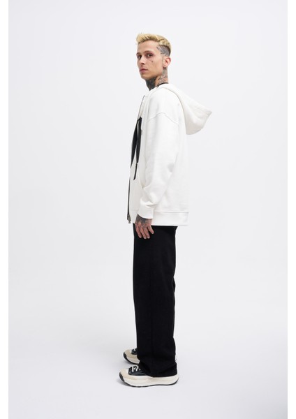 Erkek M Logo Ekru Zip Jacket