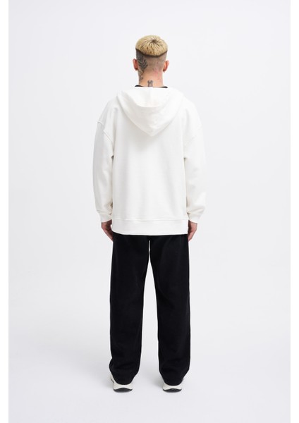 Erkek M Logo Ekru Zip Jacket
