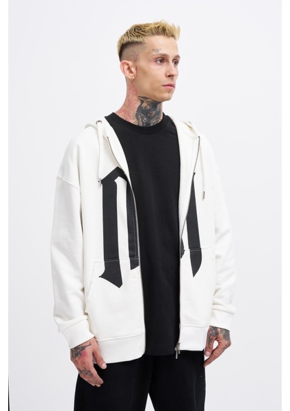 Erkek M Logo Ekru Zip Jacket