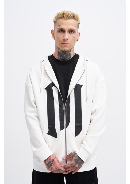 Erkek M Logo Ekru Zip Jacket