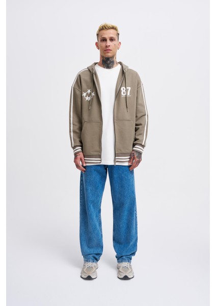 Erkek M Star Logo Haki Zip Jacket