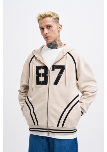 Erkek 87 Aplique Açık Bej Zip Jacket