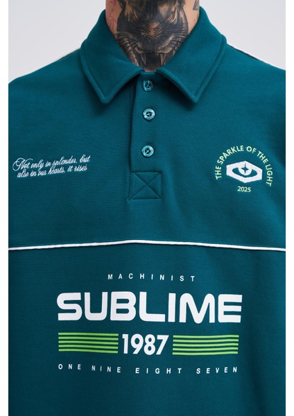 Erkek Sublime Printed Polo Petrol Yeşili Sweatshirt