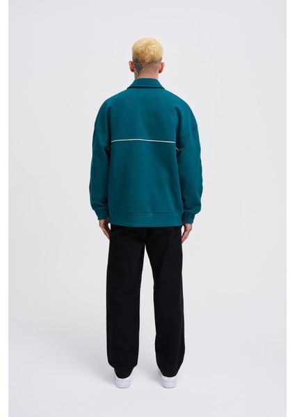 Erkek Sublime Printed Polo Petrol Yeşili Sweatshirt