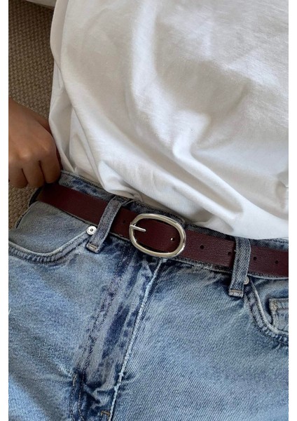 Dakota Gümüş Tokalı Bordo Kadın Kemer