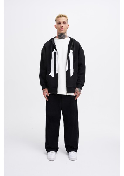 Erkek M Logo Siyah Zip Jacket