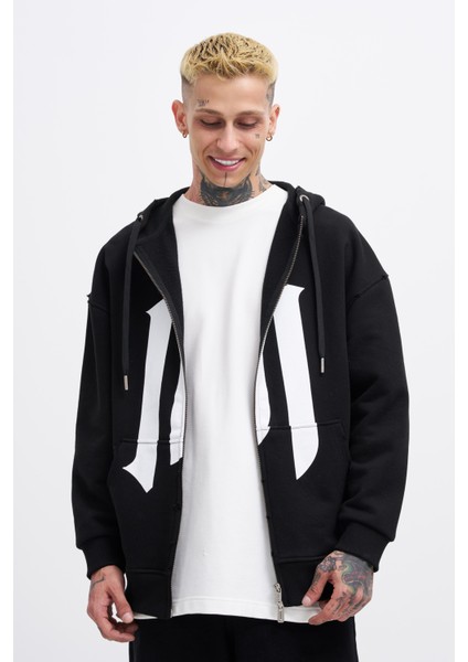 Erkek M Logo Siyah Zip Jacket