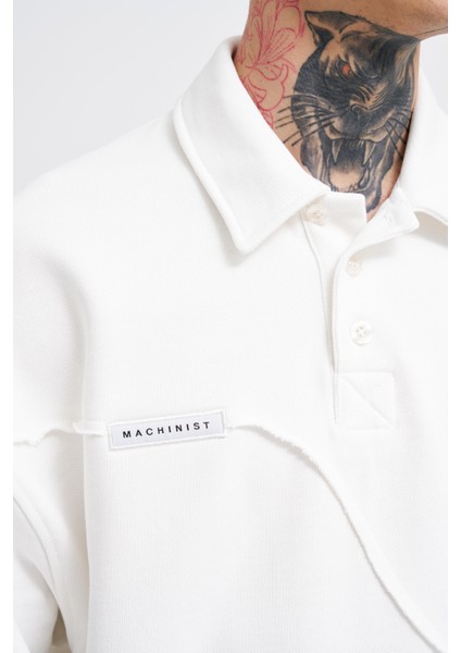 Erkek Distressed Stitch Polo Ekru Sweatshirt