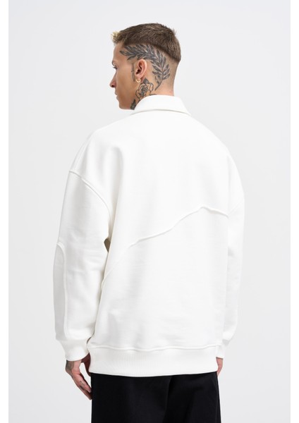 Erkek Distressed Stitch Polo Ekru Sweatshirt