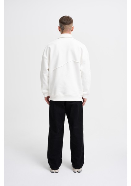 Erkek Distressed Stitch Polo Ekru Sweatshirt