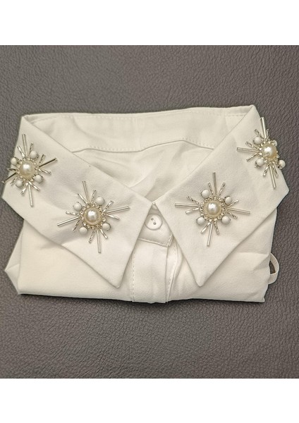 Sahte Gömlek, Yakalık, Kravat Yakalığı, Yarım Gömlek, Vintage Kristal - Dantel Işlemeli Bluz Yaka