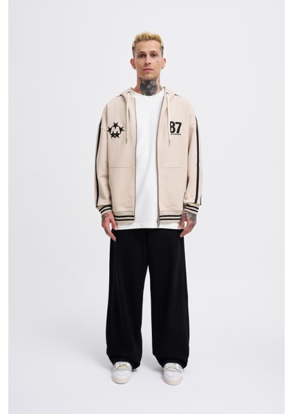 Erkek M Star Logo Açık Bej Zip Jacket