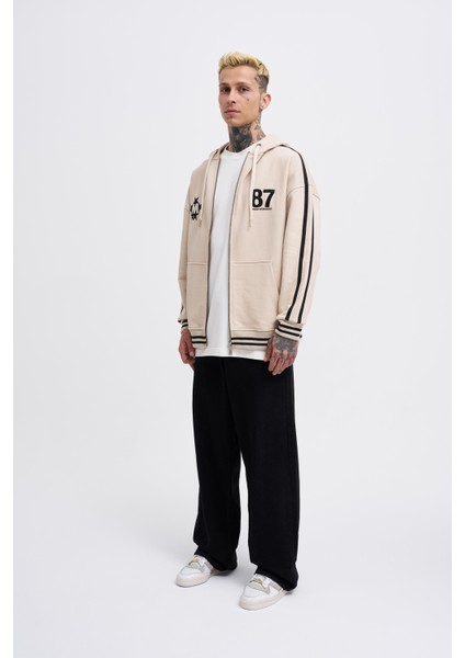 Erkek M Star Logo Açık Bej Zip Jacket