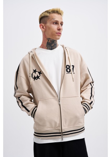 Erkek M Star Logo Açık Bej Zip Jacket