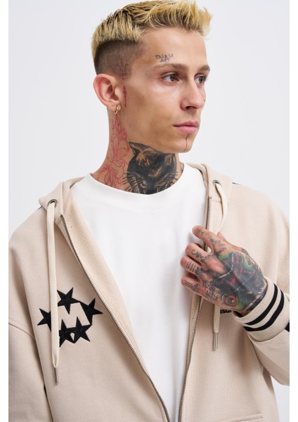 Erkek M Star Logo Açık Bej Zip Jacket