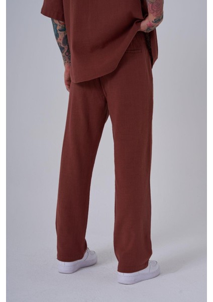 Erkek Keten Baggy Kahve Pantolon modelleri