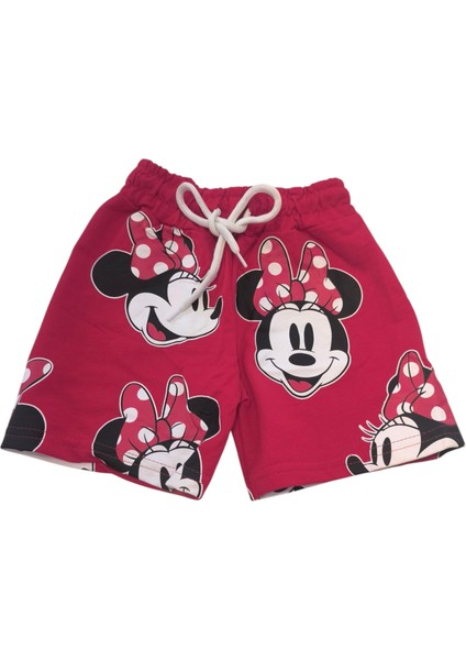 Minnie Mouse Baskılı Kız Çocuk Alt Üst Tişort ve Şort Takımı - 2'li Yazlık Set