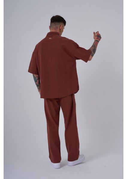 Erkek Keten Baggy Kahve Pantolon