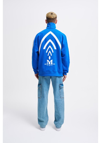 Erkek Stripe Hihg Neck Sweatshirt Soft Blue
