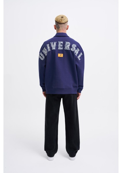 Erkek Felt Badge Zip Polo Lacivert Sweatshirt indirimleri