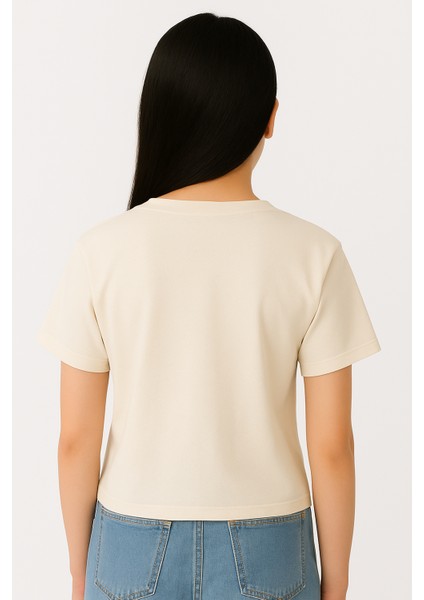 Kız Çocuk Cinnamoroll Baskılı Tişört – Krem Renk Pamuklu Crop Model fırsatları